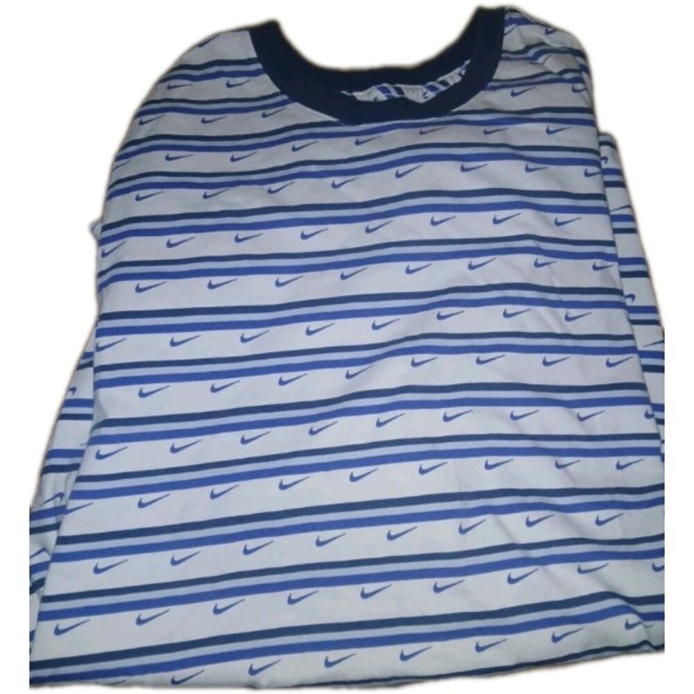 The Nike Tee Mens Swoosh Logo All Over Print Stripes White Blue Size Large